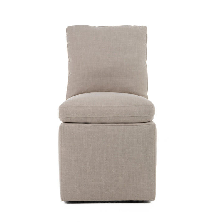 Adrian - Modern Beige Fabric Dining Chair with Castor Wheels