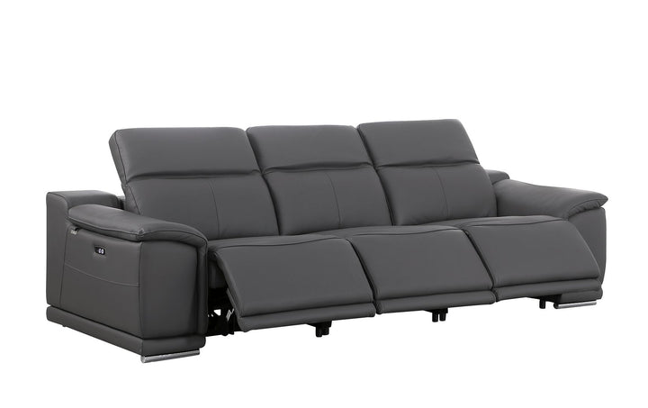 DivanItalia 9762 3-Piece Modular Power Reclining Sofa with 3 Power Recliners in Top Grain Italian Leather - Dark Gray