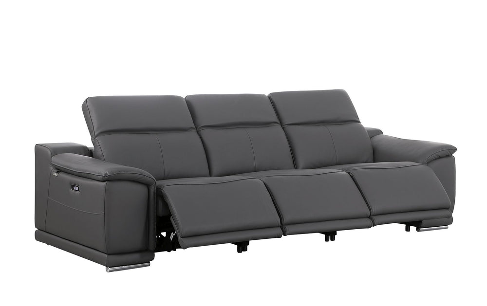 DivanItalia 9762 3-Piece Modular Power Reclining Sofa with 3 Power Recliners in Top Grain Italian Leather - Dark Gray