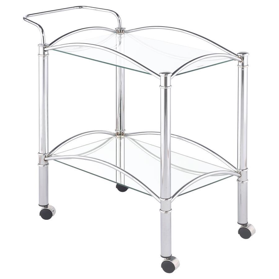 Coaster Furniture Shadix - 2-Tier Rectangular Glass Shelf Metal Bar Cart - Chrome