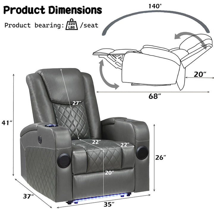 Alair - Power Motion Recliner With Bluetooth, Wireless Charger & Cupholder - Dark Gray Leather Aire