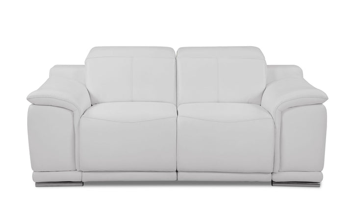 DivanItalia 9762 Top Grain Italian Leather Power Reclining Sofa and Loveseat Set with Adjustable Headrests - White