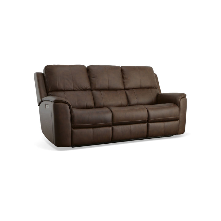 Flexsteel Henry Burnt Umber Leather Power Reclining Sofa with Power Headrests &amp; Lumbar