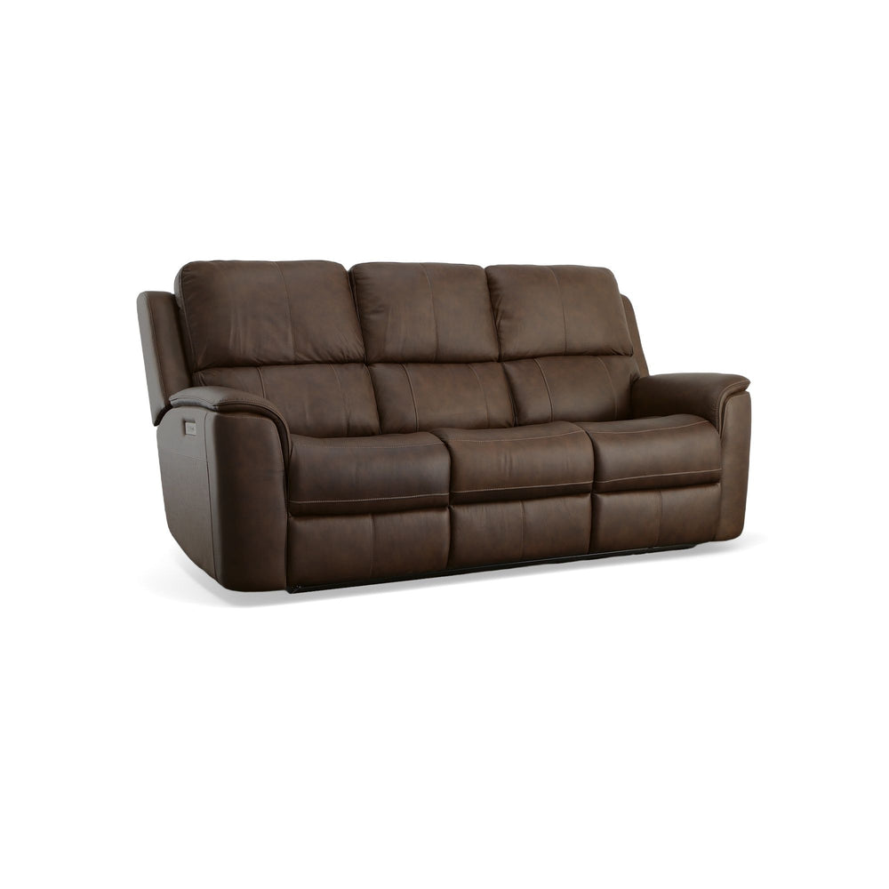 Flexsteel Henry Burnt Umber Leather Power Reclining Sofa with Power Headrests & Lumbar