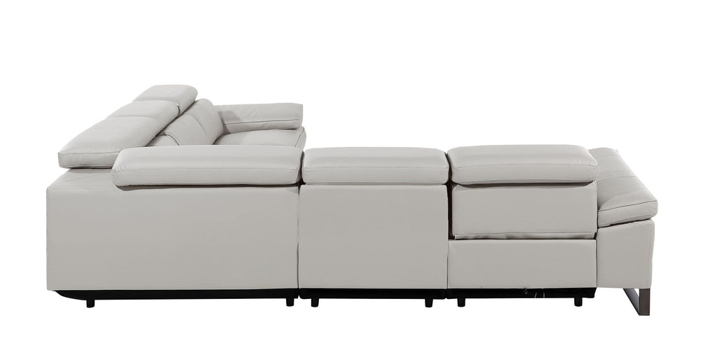 DivanItalia 1246 5-Piece L-Shaped Modular Power Reclining Sectional with Power Headrests – Top Grain Italian Leather - Light Gray