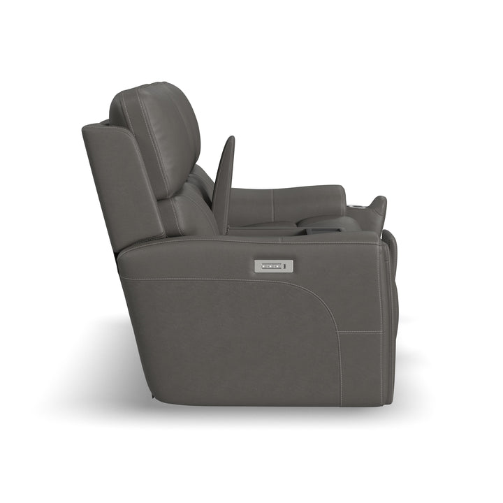 Carter Fabric Power Reclining Loveseat with Console &amp; Power Headrests &amp; Lumbar in Smoke