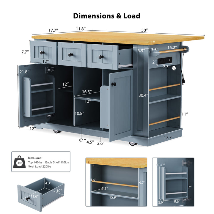 53-inch-blue-kitchen-island-cart-with-drop-leaf-and-power-outlet