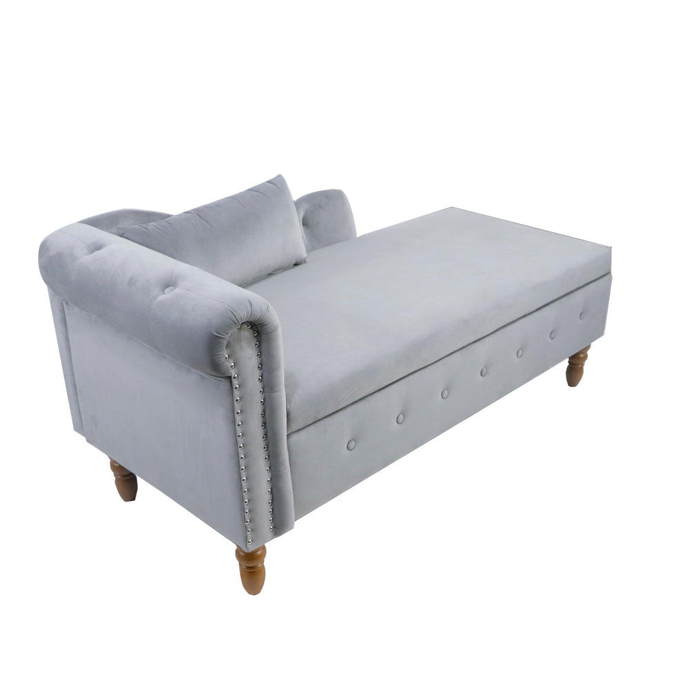grey-velvet-lounge-chaise-with-storage-pillow-modern-upholstered-rolled-arm