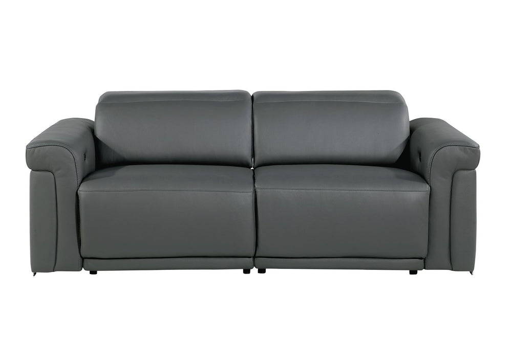 DivanItalia 1126 Power Reclining Sofa in Top Grain Italian Leather with 2 Power Recliners & Power Headrests - Dark Gray