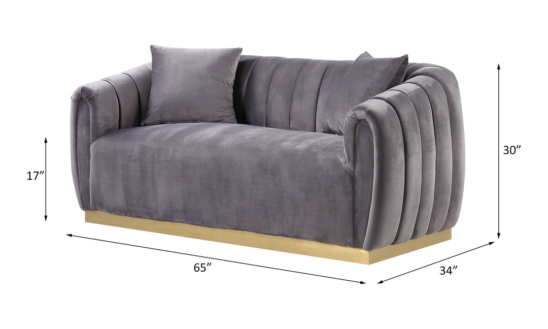 Elchanon - Loveseat With 2 Pillows - Gray Velvet & Gold