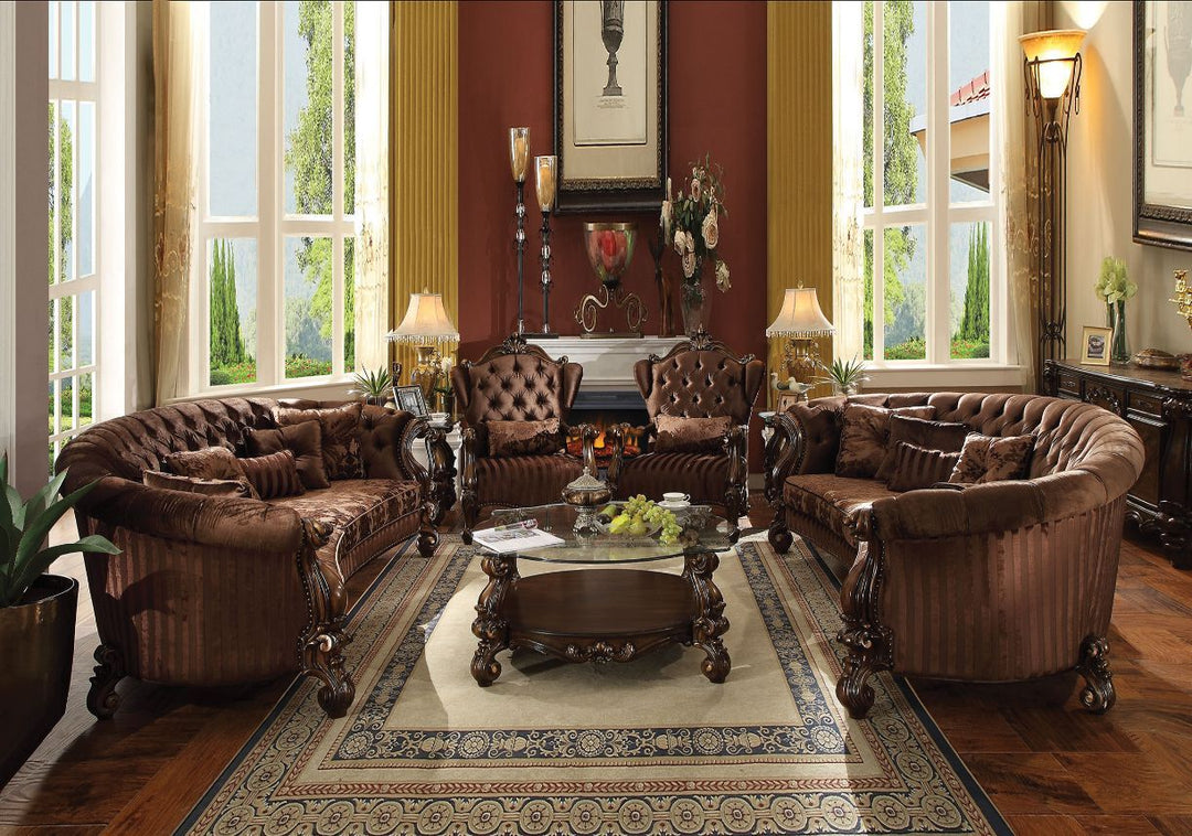 ACME Furniture Versailles Sofa With 5 Pillows Brown Velvet & Cherry Oak