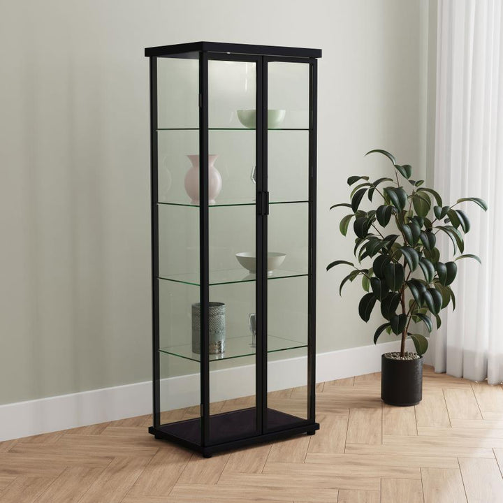 Aero - 5 - Shelf Display Curio Cabinet With LED Lighting - Black Curio Cabinet modern furniture Contempo Furniture