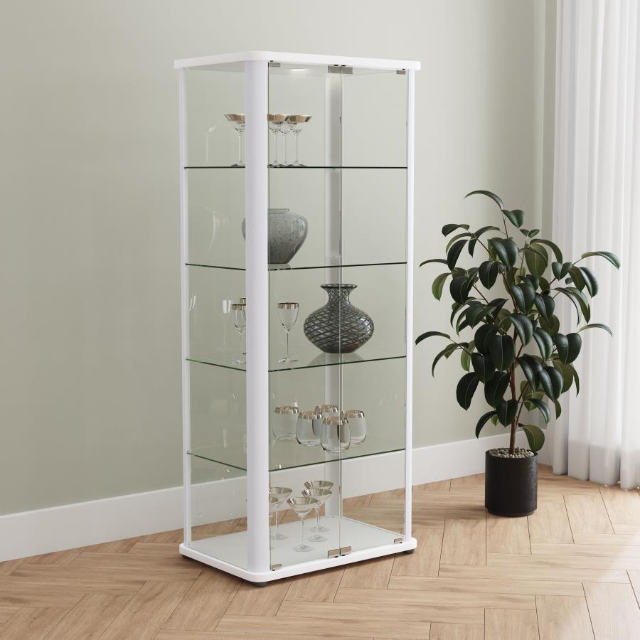 Aero - 5 - Shelf Display Curio Cabinet With LED Lighting - White Curio Cabinet modern furniture Contempo Furniture