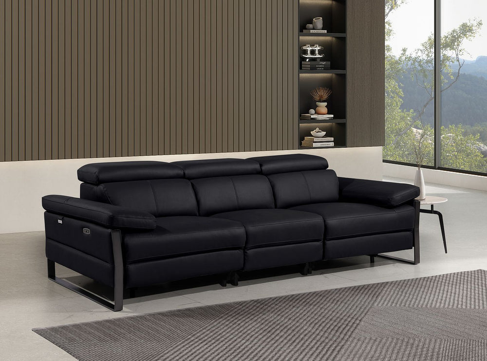 DivanItalia 1246 Modular Power Dual Reclining Sofa with Power Reclining Headrests – Top Grain Italian Leather - Black
