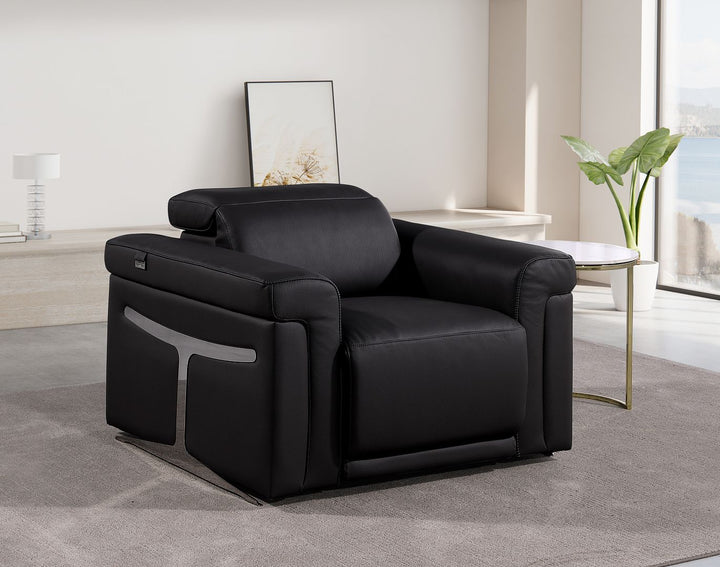 DivanItalia 1126 Top Grain Italian Leather Power Reclining Chair with Power Headrests - Black