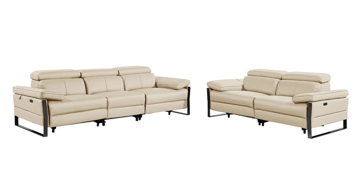 DivanItalia 1246 Modular Power Dual Reclining Sofa and Loveseat Set with Power Headrests – Top Grain Italian Leather - Beige