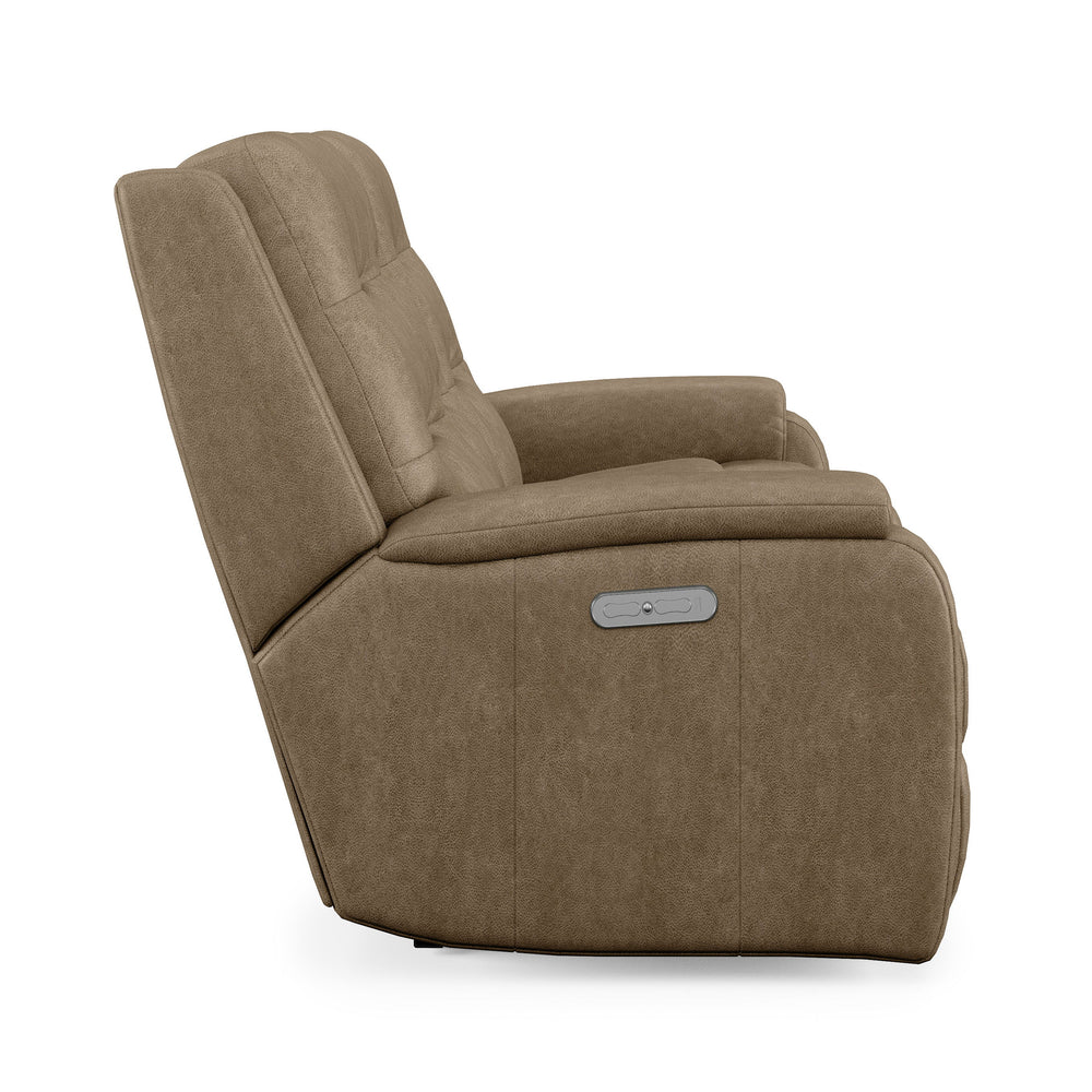 Flexsteel 3810-601H Arlo  Leather Power Reclining Loveseat, Console & Power Headrests  Light Brown