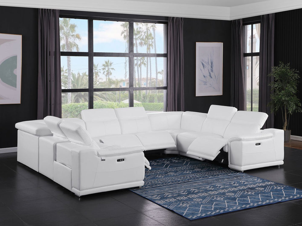 DivanItalia 9762 8-Piece U Shaped Top Grain Italian Leather Sectional Sofa with 4 Power Recliners – No Console - White