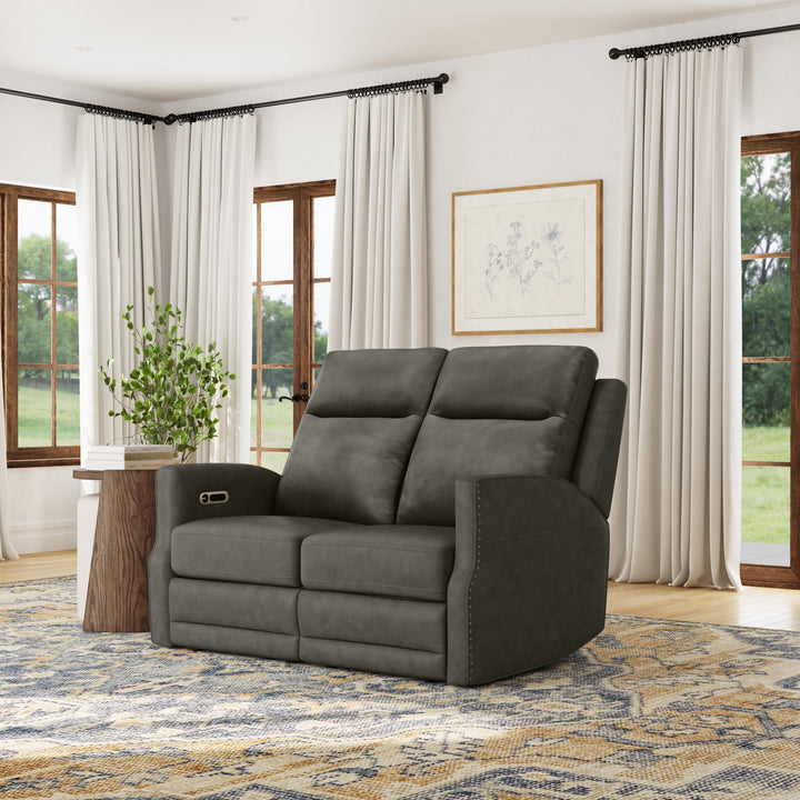 Maxwell Leather Power Reclining Loveseat with Power Headrests and Lumbar in Cinder