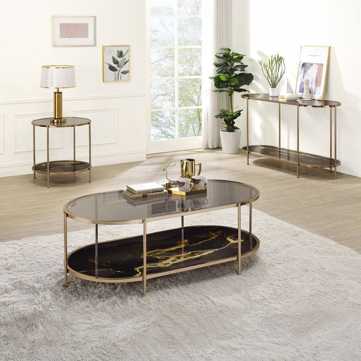 Fiorella - Coffee Table - Black Marble Print & Champagne