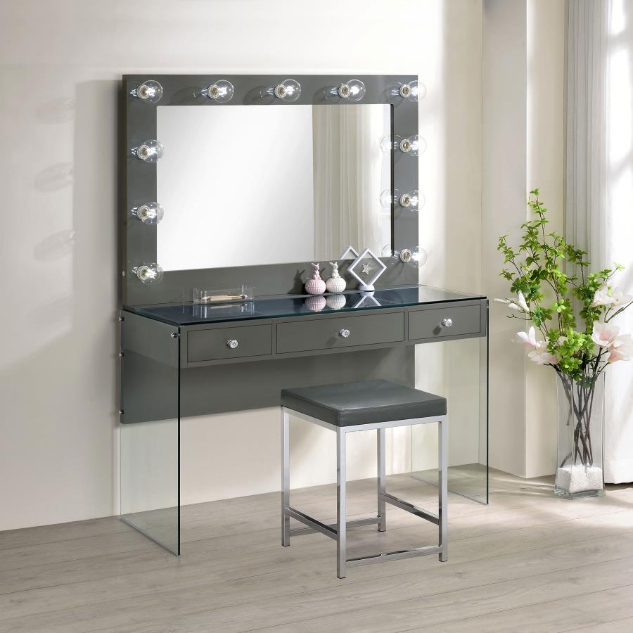 Afshan - Upholstered Square Padded Vanity Stool - Chrome Vanity Stool modern furniture Contempo Furniture