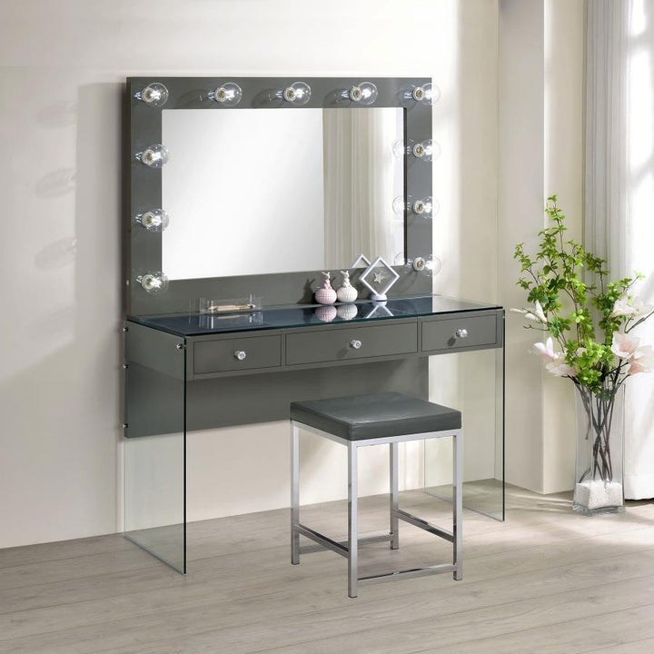 Afshan - Upholstered Square Padded Vanity Stool - Chrome Vanity Stool modern furniture Contempo Furniture
