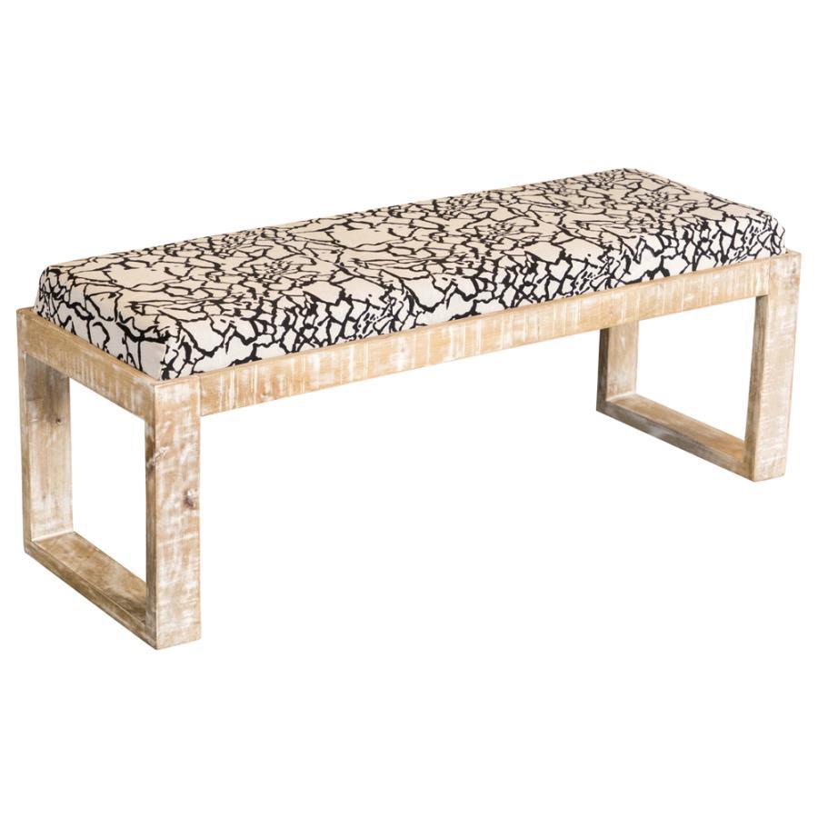 Aiden - Fabric Upholstered Accent Bench - Distressed White Upholstered Bench modern furniture Contempo Furniture