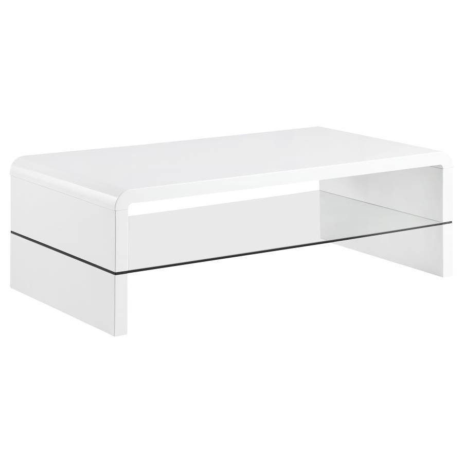 Airell - Rectangular Coffee Table With Shelf - White High Gloss Coffee Table modern furniture Contempo Furniture
