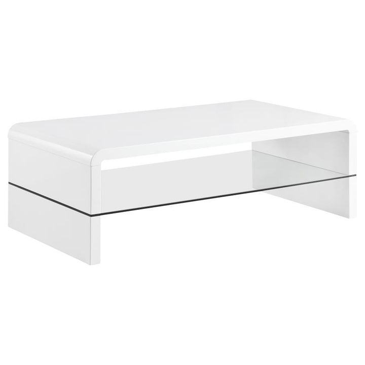 Airell - Rectangular Coffee Table With Shelf - White High Gloss Coffee Table modern furniture Contempo Furniture
