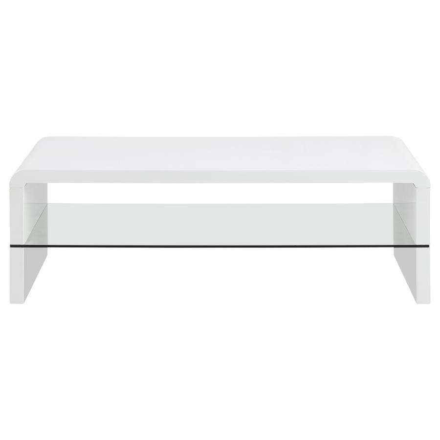 Airell - Rectangular Coffee Table With Shelf - White High Gloss Coffee Table modern furniture Contempo Furniture
