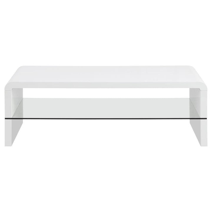 Airell - Rectangular Coffee Table With Shelf - White High Gloss Coffee Table modern furniture Contempo Furniture