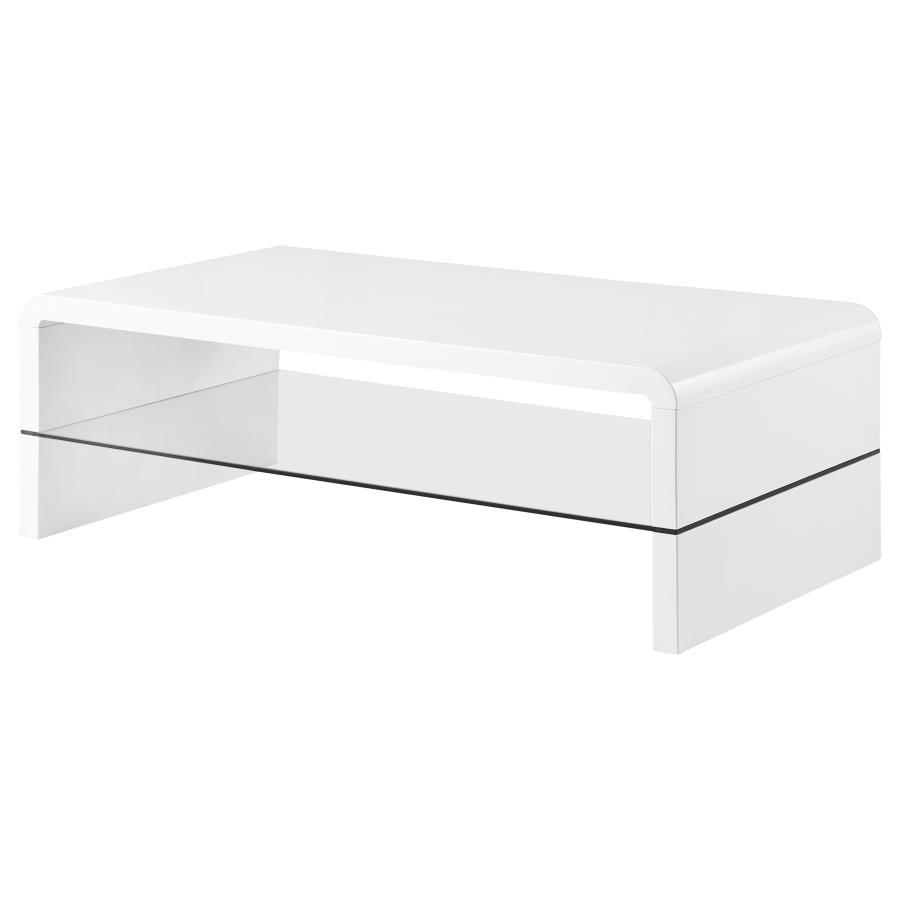 Airell - Rectangular Coffee Table With Shelf - White High Gloss Coffee Table modern furniture Contempo Furniture