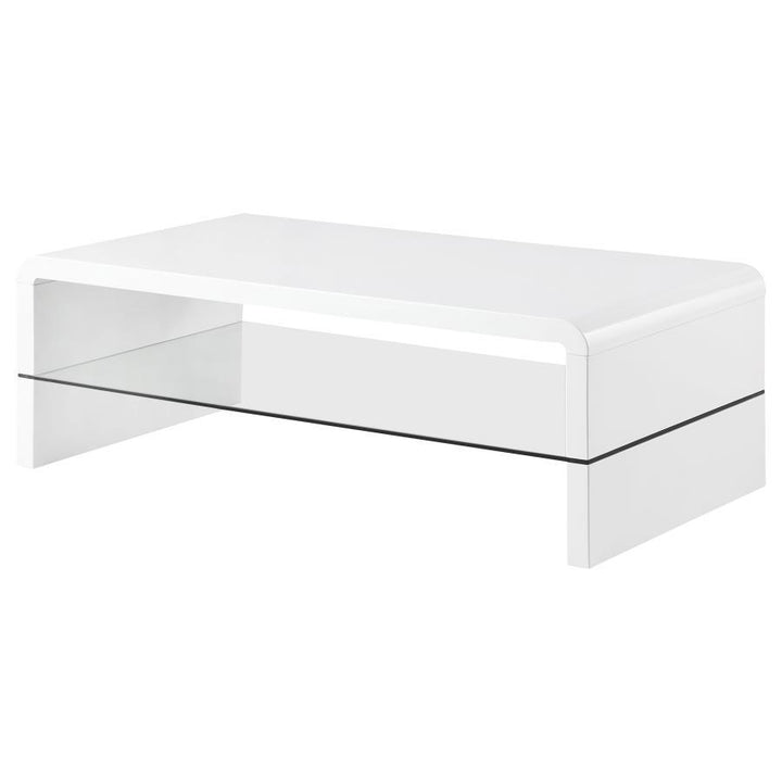 Airell - Rectangular Coffee Table With Shelf - White High Gloss Coffee Table modern furniture Contempo Furniture