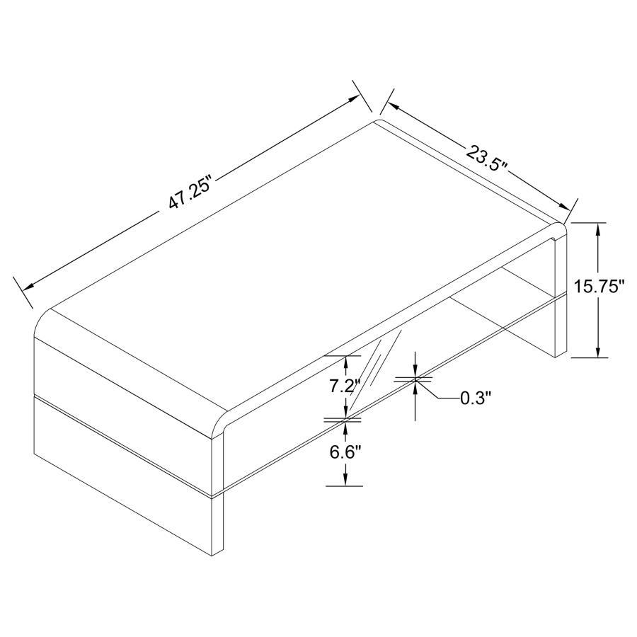 Airell - Rectangular Coffee Table With Shelf - White High Gloss Coffee Table modern furniture Contempo Furniture