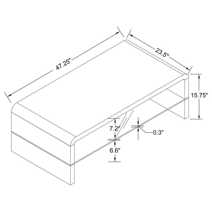 Airell - Rectangular Coffee Table With Shelf - White High Gloss Coffee Table modern furniture Contempo Furniture