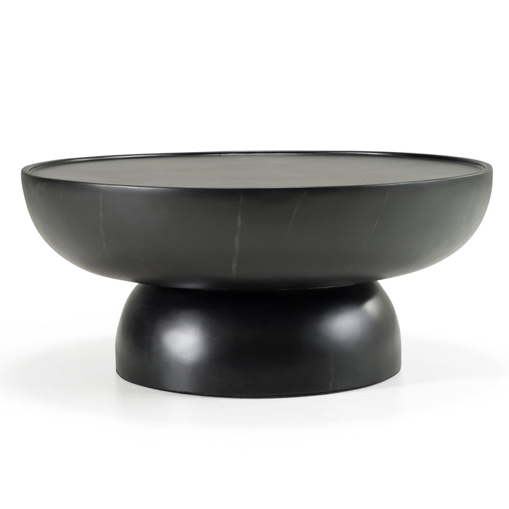 Akron - Modern Black &amp; White Faux Marble Round Coffee Table