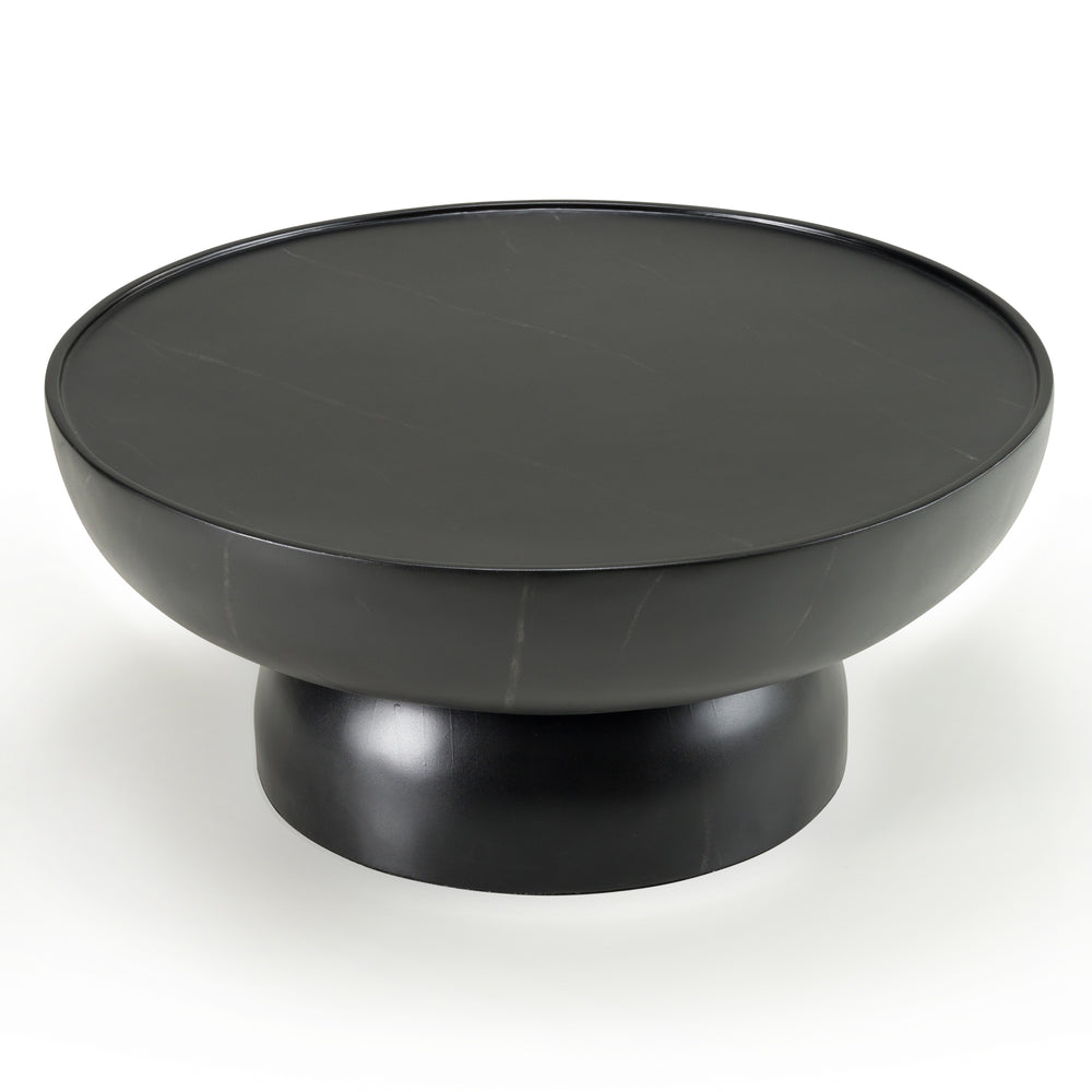 Akron - Modern Black  and  White Faux Marble Round Coffee Table