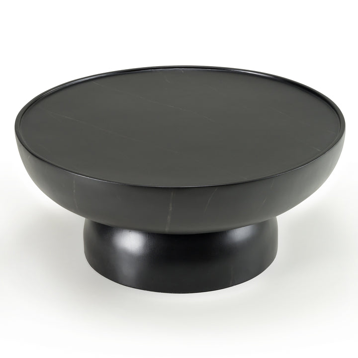 Akron - Modern Black  and  White Faux Marble Round Coffee Table