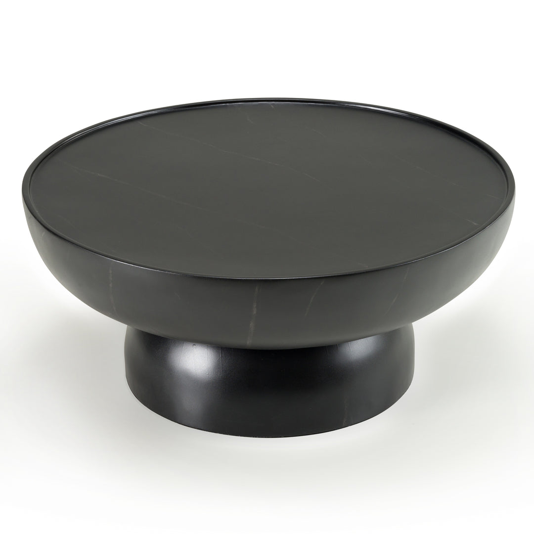Akron - Modern Black & White Faux Marble Round Coffee Table