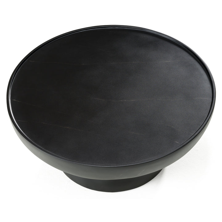 Akron - Modern Black &amp; White Faux Marble Round Coffee Table