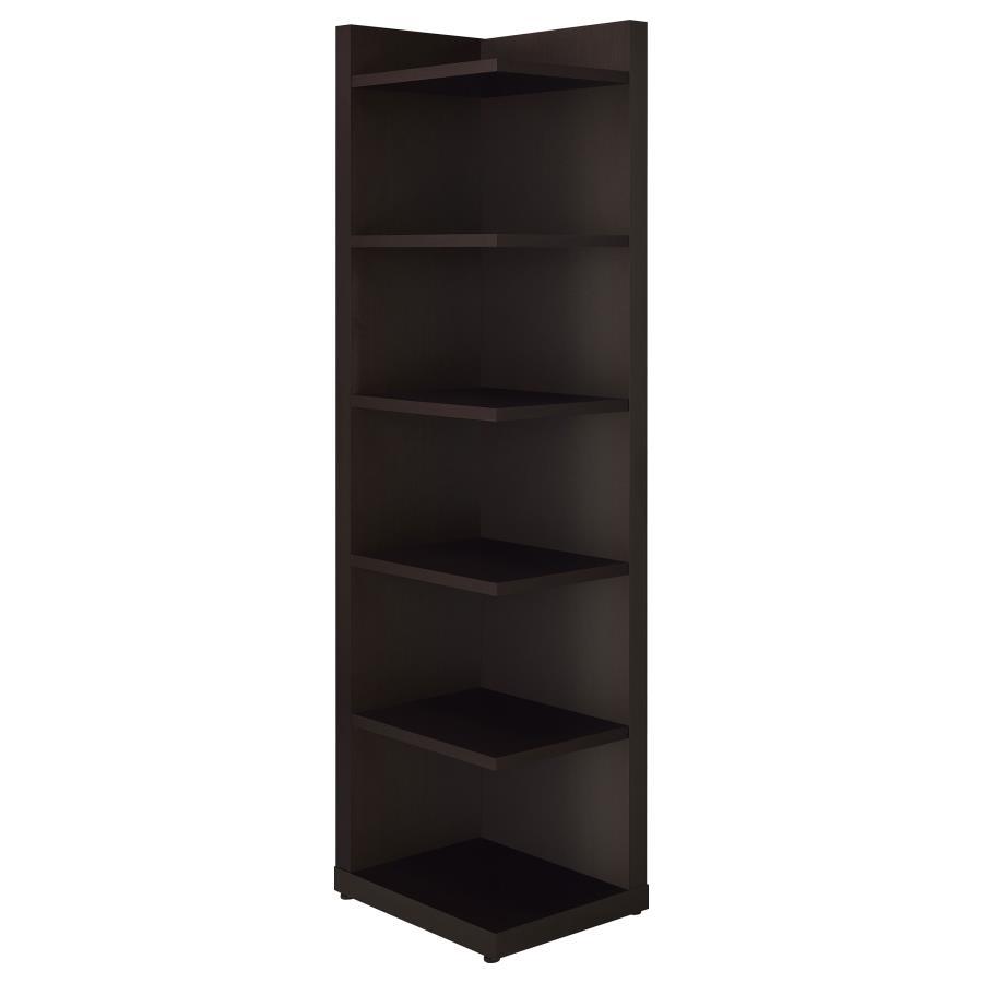 Alder - 6 - Shelf Corner Bookcase - Cappuccino Standard Bookcase modern furniture Contempo Furniture