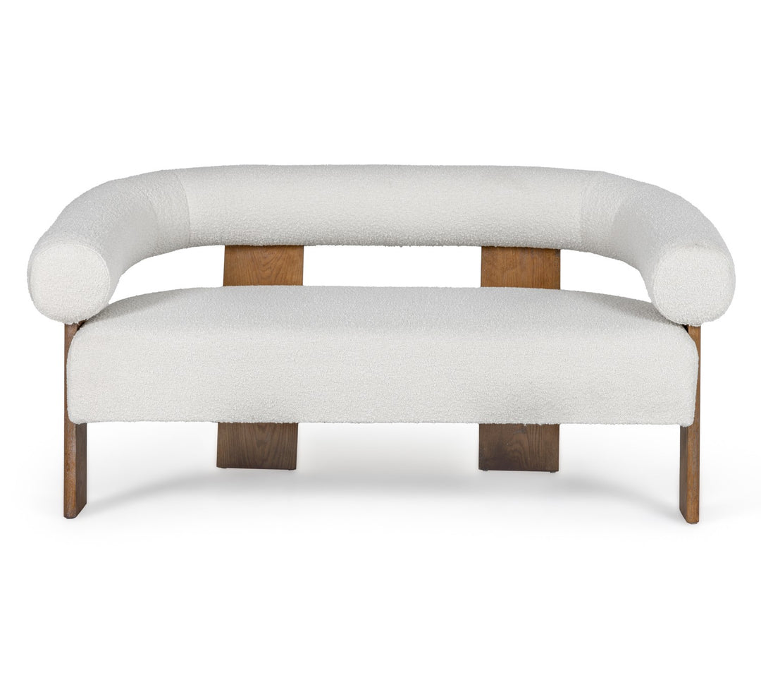Aledo  Modern OffWhite Fabric + Oak Loveseat