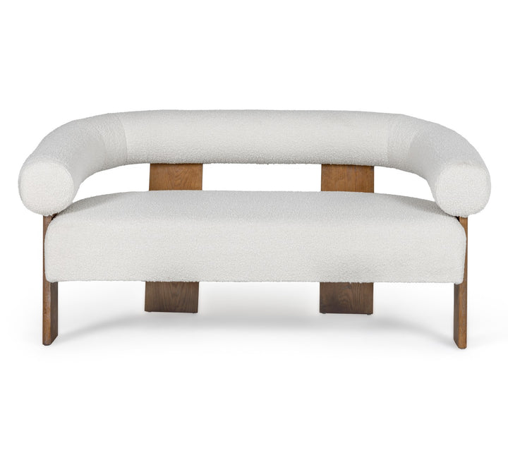 Aledo  Modern OffWhite Fabric + Oak Loveseat
