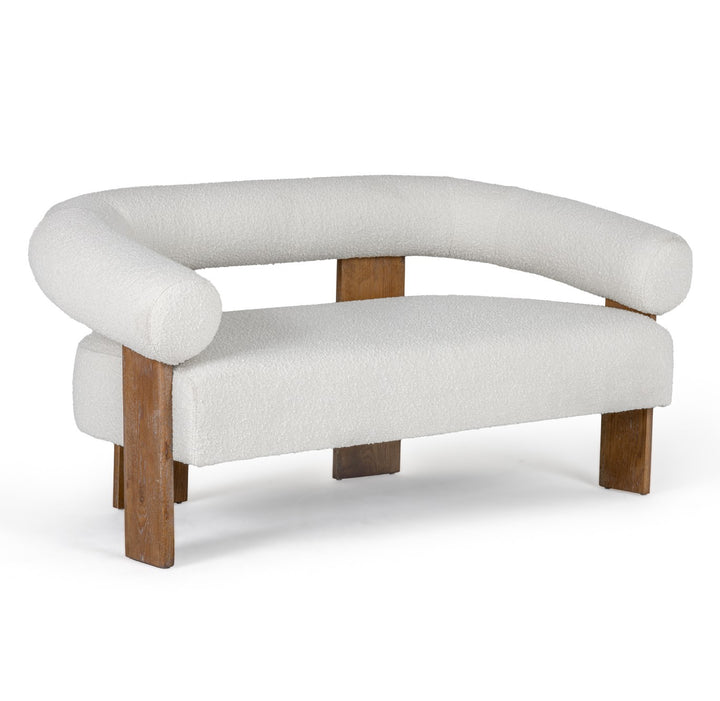 Aledo  Modern OffWhite Fabric + Oak Loveseat