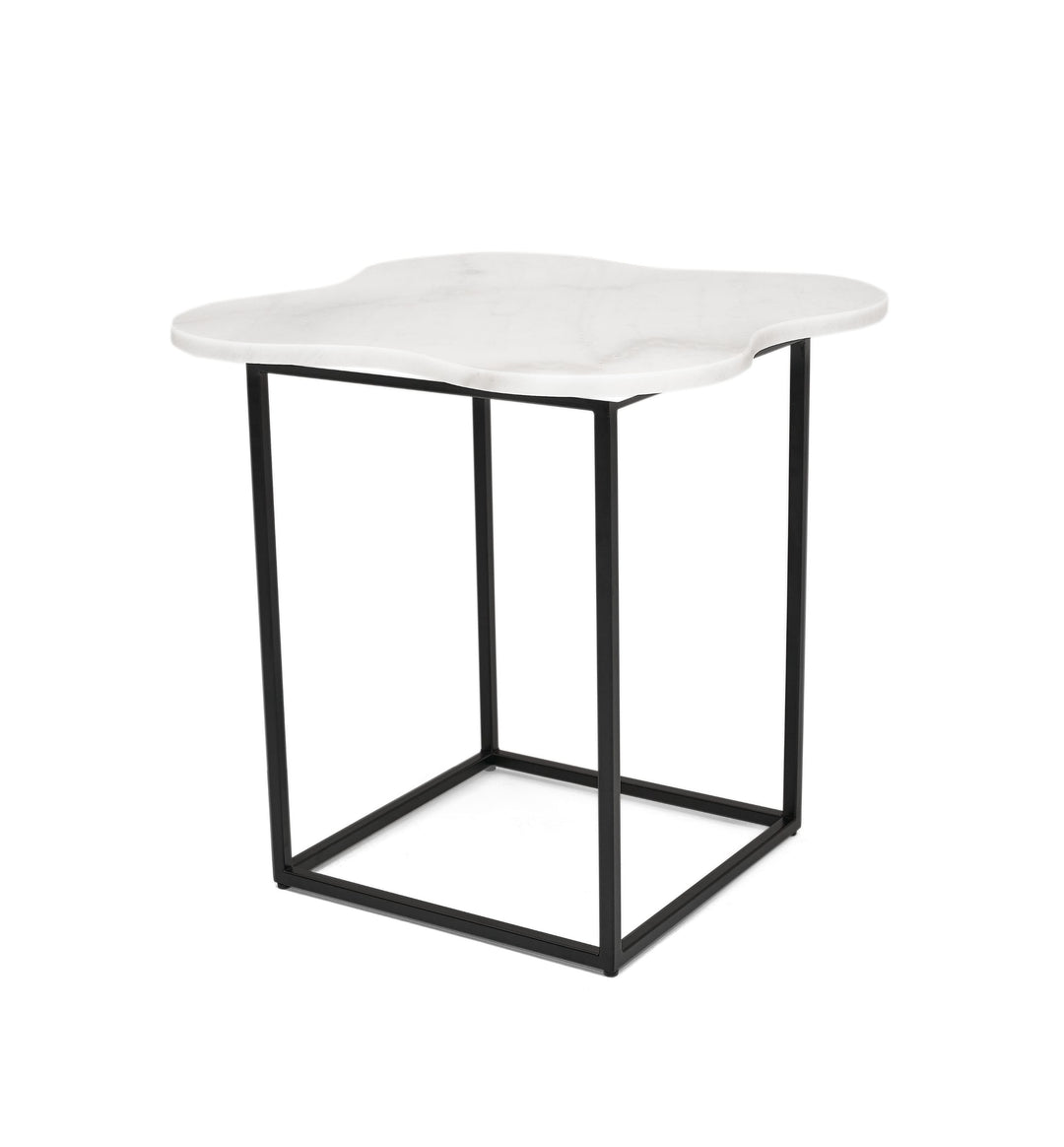 Aleidy - White Marble  Black Metal End Table
