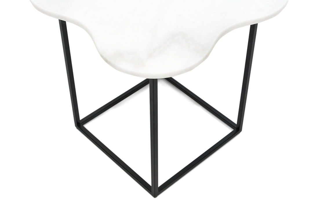Aleidy  White Marble + Black Metal End Table