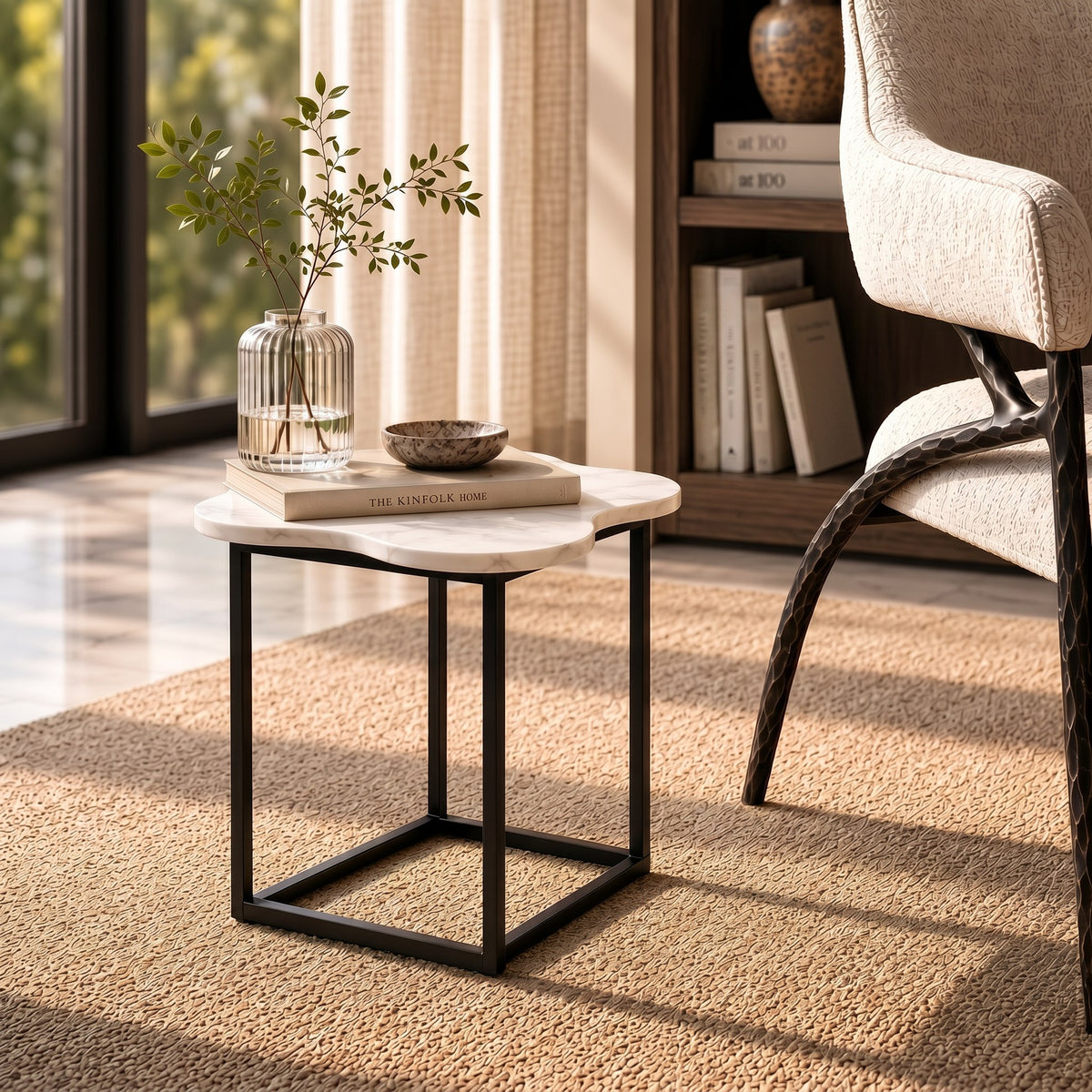 Aleidy - White Marble + Black Metal End Table - View 5