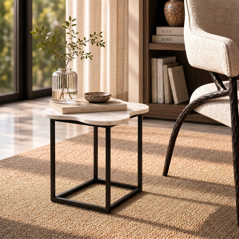 Aleidy - White Marble + Black Metal End Table - View 5
