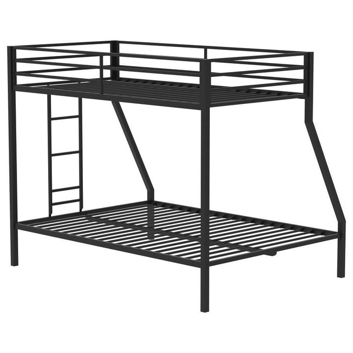 Alevera - Metal Twin Over Full Bunk Bed With Ladder - Black Bunk Bed modern furniture Contempo Furniture