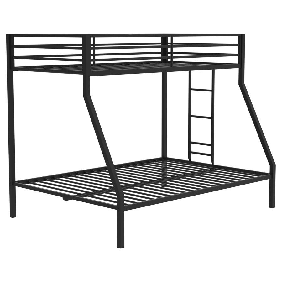 Alevera - Metal Twin Over Full Bunk Bed With Ladder - Black Bunk Bed modern furniture Contempo Furniture